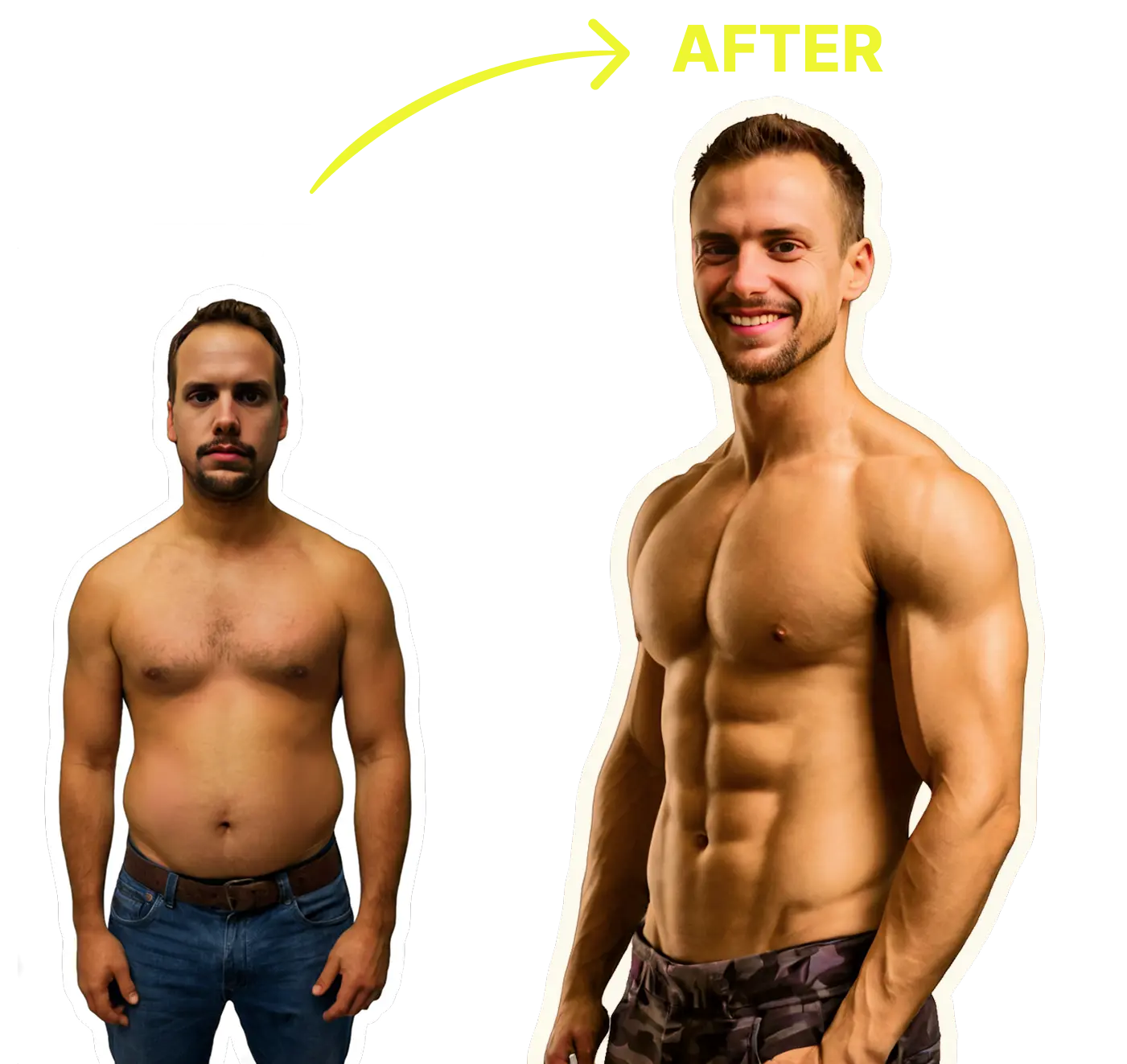 GetJacked fitness app before and after transformation of a user using our science-based hypertrophy app.