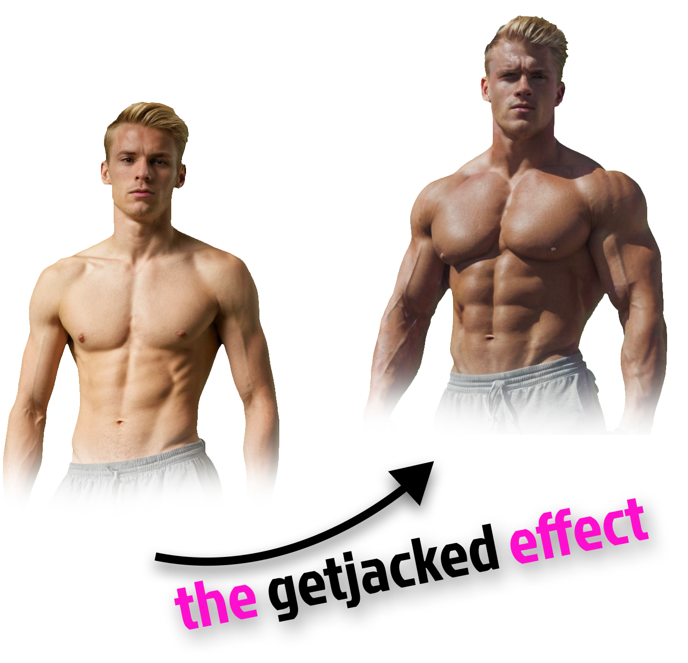 a jacked guy and a not so jacked guy pose for get jacked app